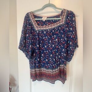 Knox Rose Navy and Crimson Floral Blouse